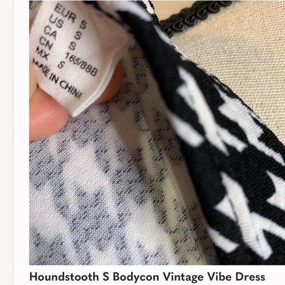 Dress hounds tooth pattern black white black button body con - Picture 3 of 3